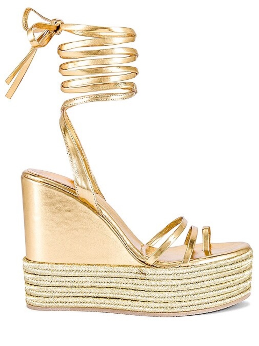Jeffrey Campbell Metallic Gold Ankle-Wrap Espadrille Wedges
